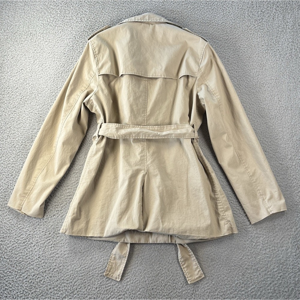 Quince Comfort Stretch Short Trench Coat Womens Large Khaki Tan Belted Cotton - Picture 12 of 14